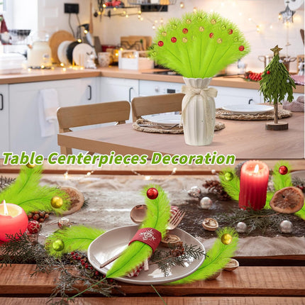18PCS Christmas Tree Picks 17" | Lime Green Curly Stems with Glitter Balls