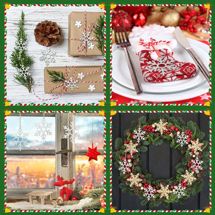 12PCS Christmas Metal Snowflake Ornaments – Hexagonal Hanging Tree Decorations