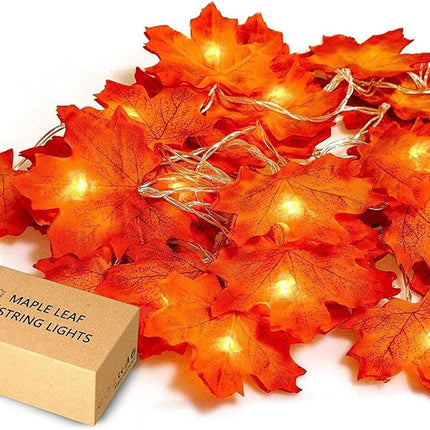 JamBer 7.4ft Fall Garland Lights – Waterproof 20 LED Maple Leaf Lights for Holiday Decor