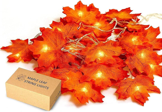 JamBer 7.4ft Fall Garland Lights – Waterproof 20 LED Maple Leaf Lights for Holiday Decor