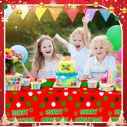 4 Pack Red & Green Polka Dot Christmas Tablecloths – 108×54″ Disposable
