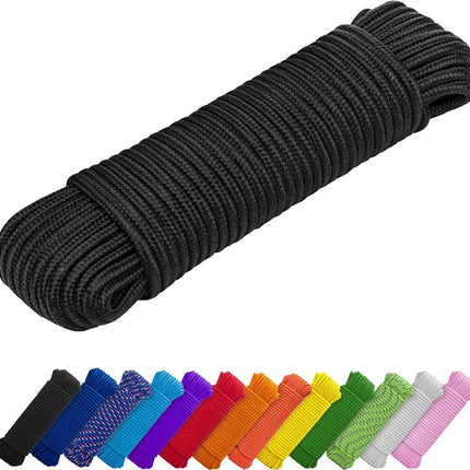 90-150 FT Polypropylene/Nylon Rope – 1/4" & 3/8", Diamond Braided, Black