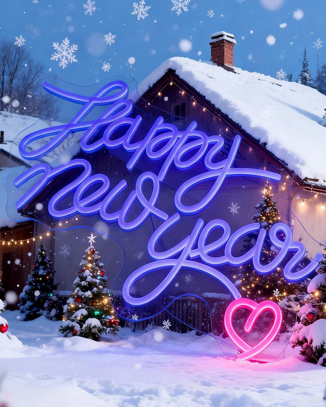 Happy New Year Neon Sign – 16.5×12in USB Powered Wall & Party Decor
