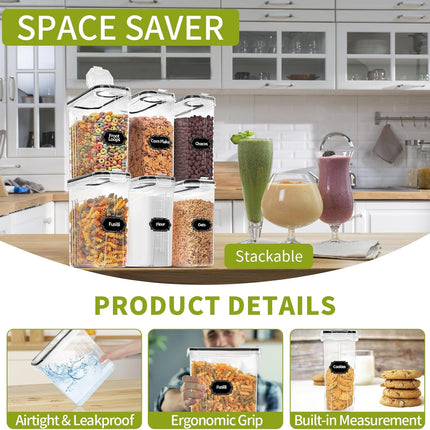 4-Pack 4L Cereal Containers – Airtight Food Storage with Pour Spout & Labels
