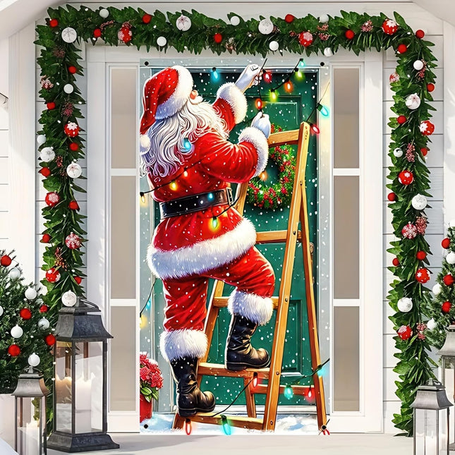 Merry Christmas Santa Claus Door Cover Banner 71x35" – Holiday Hanging Decor
