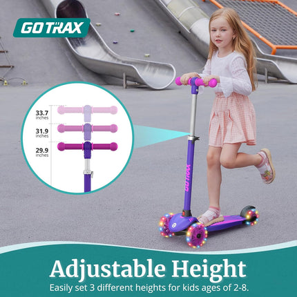 Kids 3 Wheel Kick Scooter LED Light Wheels Adjustable Handlebar Ages 2-8