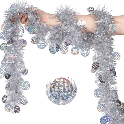 Christmas Silver Tinsel Garland 33FT – Shiny Hanging Disco Party Decor