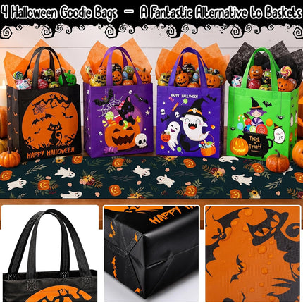 Halloween Table Runner Set, 4 Mats & 4 Gift Bags, Pumpkin Ghost Dining Table Decor