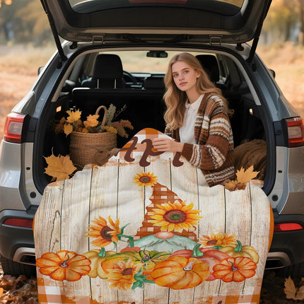 Soft Fall Throw Blanket 50x60, Pumpkin & Gnome Design for Couch Sofa or Travel