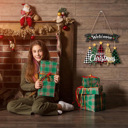 Merry Christmas Wreath Hanging Sign – Wooden Welcome Sign for Front Door