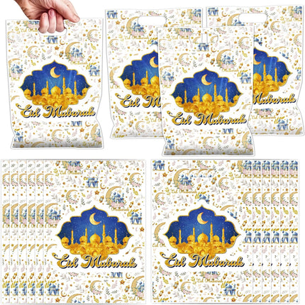 50 Pcs Ramadan Party Favor Bags - Eid Mubarak Candy Bags for Muslim Decorations