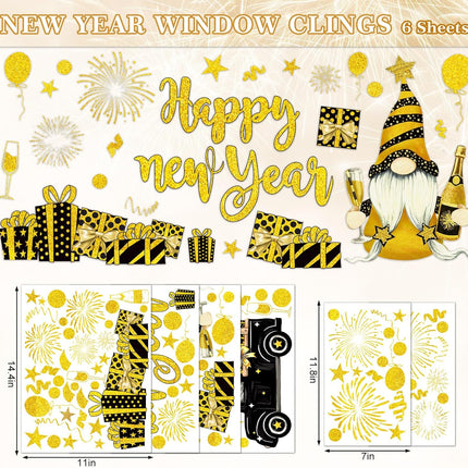 Happy New Year 2026 Window Decals – 6 Sheets Foil Gold Reusable Stickers