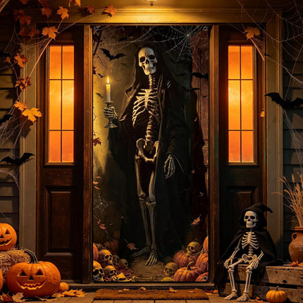 Halloween Door Cover 79x35in, Scary Skeleton Zombie Banner for Haunted House Decor