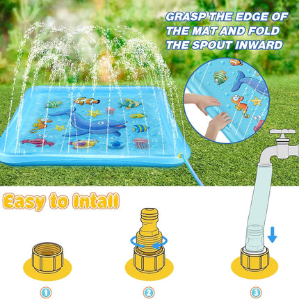 Toddler Splash Pad with Sprinkler, Inflatable Wading Pool Backyard Toy