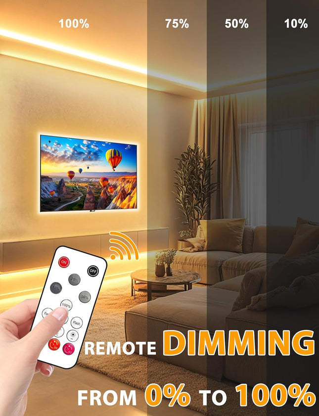16.4ft COB LED Strip Lights Warm White 3000K Dimmable Remote Control Waterproof 24V