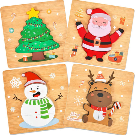 4-Pack Christmas Wooden Puzzles – Fun Jigsaw Set for Kids & Toddlers