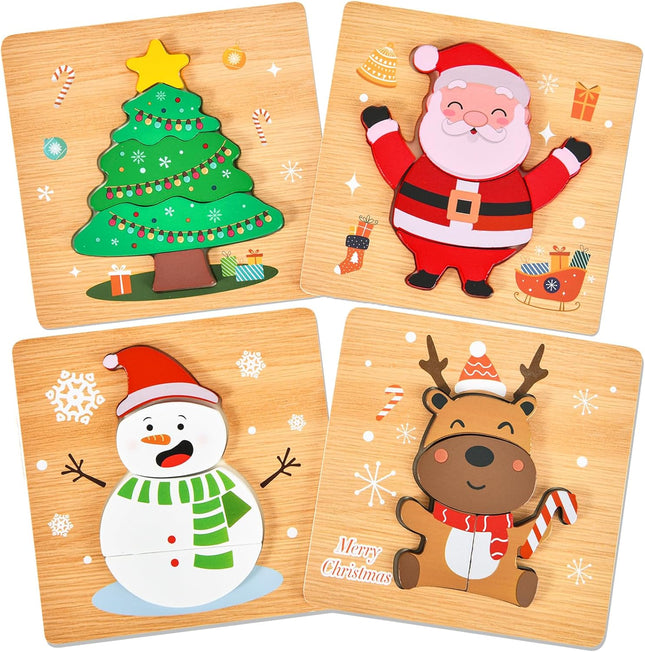 4-Pack Christmas Wooden Puzzles – Fun Jigsaw Set for Kids & Toddlers