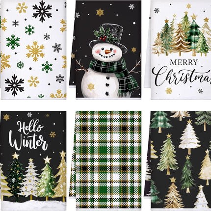 6PCS Christmas Kitchen Towels – Snowman, Snowflakes, and Christmas Tree Dish Towels