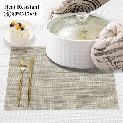 Beige Woven Vinyl Placemats Set of 4 Reversible Indoor Outdoor Table Mats