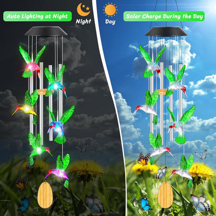 Christmas Gift Idea – Hummingbird Wind Chimes with Solar Lights for Women & Moms