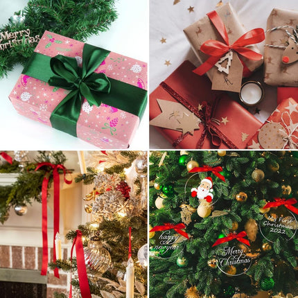 Christmas Satin Ribbon Red and Green 1 Inch 50 Yards Gift Wrapping and Decor