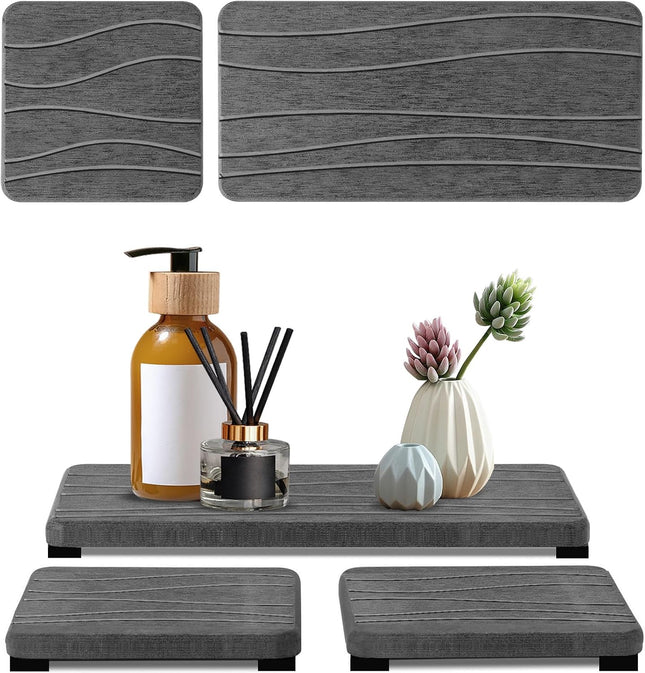 3-Piece Diatomite Stone Soap Tray Set Fast-Drying Water Absorbent Sink Counter Mats