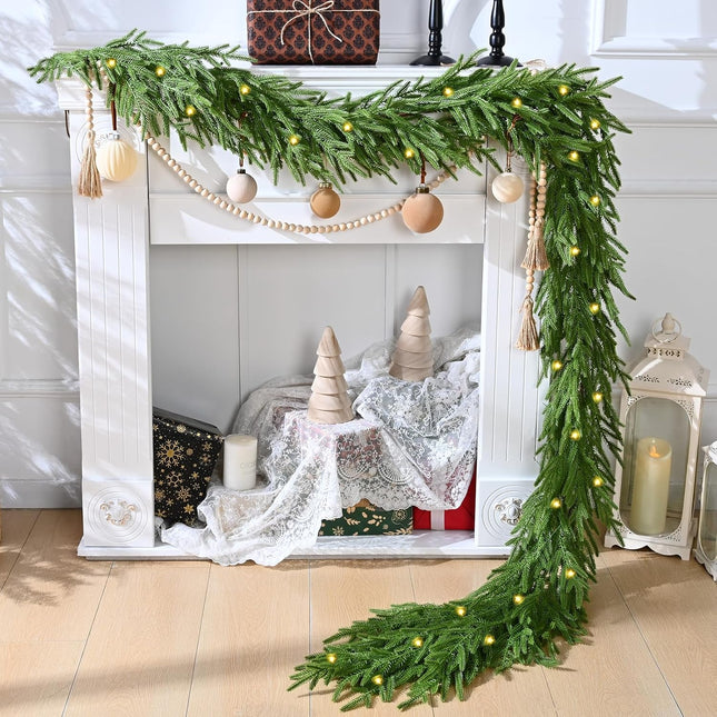 9ft Christmas Garland with Lights – Faux Norfolk Pine for Indoor/Outdoor Decor