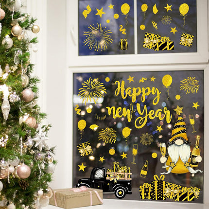 Happy New Year 2026 Window Decals – 6 Sheets Foil Gold Reusable Stickers