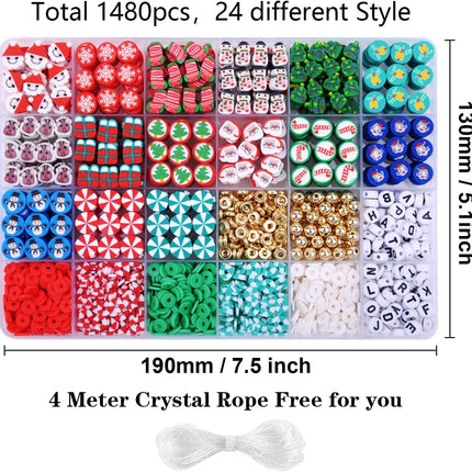1480 PCS Christmas Polymer Clay Beads Charms Jewelry Making DIY Kit