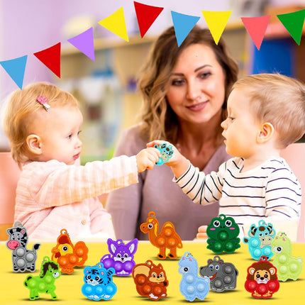 24-Pack Mini Animal Pop Keychain Fidget Toys – Party Favors & Stress Relief