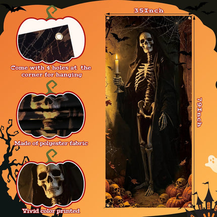 Halloween Door Cover 79x35in, Scary Skeleton Zombie Banner for Haunted House Decor