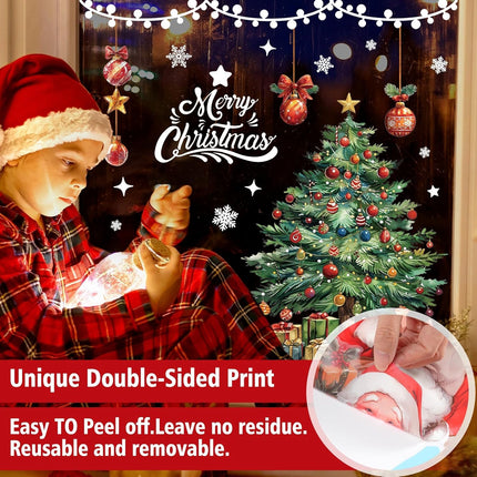174 PCS Christmas Window Clings Decorations Santa Tree Snowflake Stickers