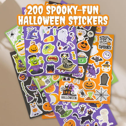 200-Piece Halloween Stickers for Kids, Spooky Party Favors, Crafts & Trick-or-Treat Bags