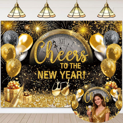 Cheers to the New Year 7x5FT Banner Photo Background NYE 2026 Party Supplies