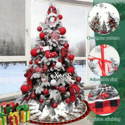 48" Christmas Tree Skirt – Rustic Plush Snowflake Pine Tree Design for Holiday Décor