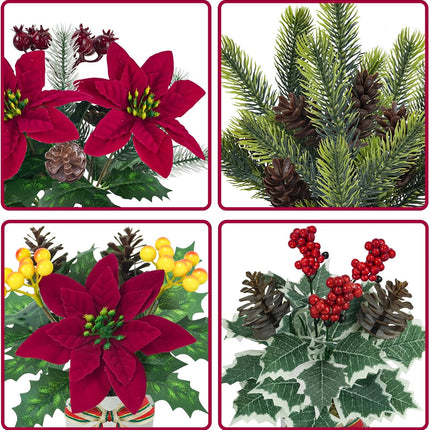 Small Fake Christmas Potted Plants – 4-Piece Indoor Tabletop Winter Decor Set