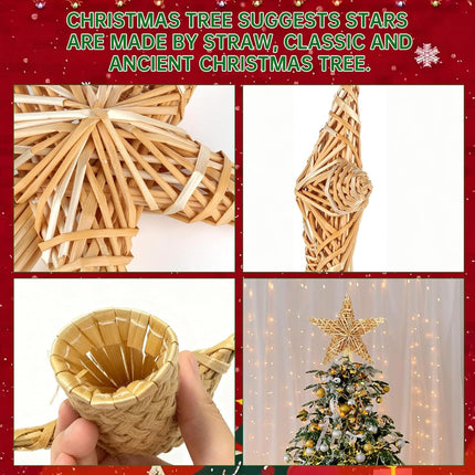Christmas Tree Topper Straw Star – 12×7.8" Handmade Tree Decoration