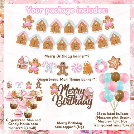 Christmas & Birthday Party Decorations – Pink Gingerbread Man Theme for Merry Birthday Fun