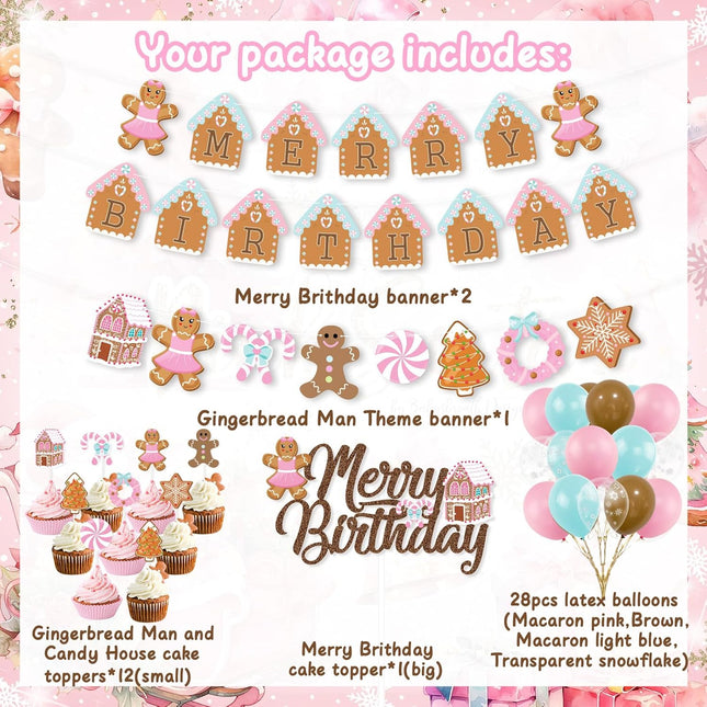 Christmas & Birthday Party Decorations – Pink Gingerbread Man Theme for Merry Birthday Fun