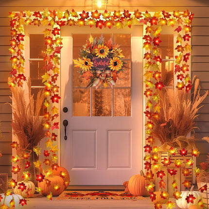 10Ft Fall Maple Leaf Lights – Battery LED Garland for Halloween & Thanksgiving Decor