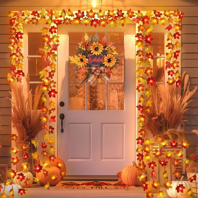 10Ft Fall Maple Leaf Lights – Battery LED Garland for Halloween & Thanksgiving Decor