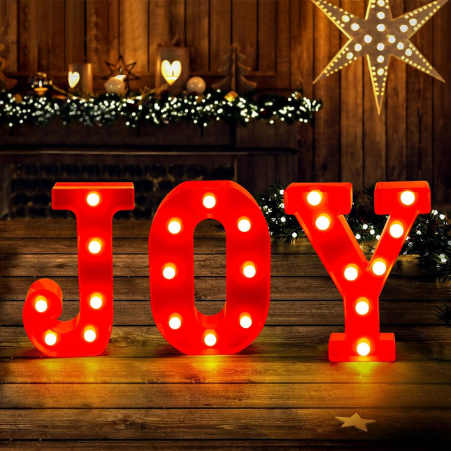 Christmas LED Marquee Lights – "JOY" 3-Piece Light Up Letters for Holiday Decor