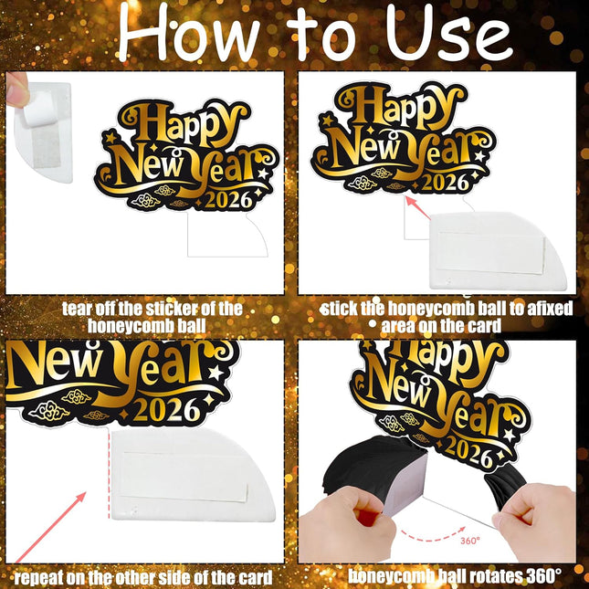 Happy New Year 2026 Table Decorations – 12-Pc Honeycomb Party Centerpieces
