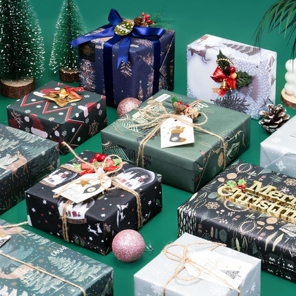 Christmas Wrapping Paper Set – 8 Sheets Pine Snowflake Gift Wraps 27.6x19.7"