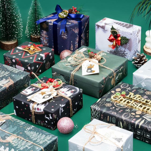 Christmas Wrapping Paper Set – 8 Sheets Pine Snowflake Gift Wraps 27.6x19.7"