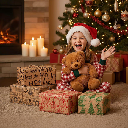 Christmas Gift Wrap Set – 8 Sheets Kraft Vintage Santa & Festive Trees