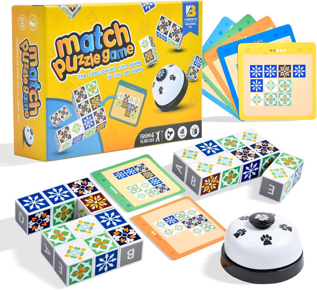 Wooden Matching Puzzle Game Pattern Block Cubes with Bell Family Board Game