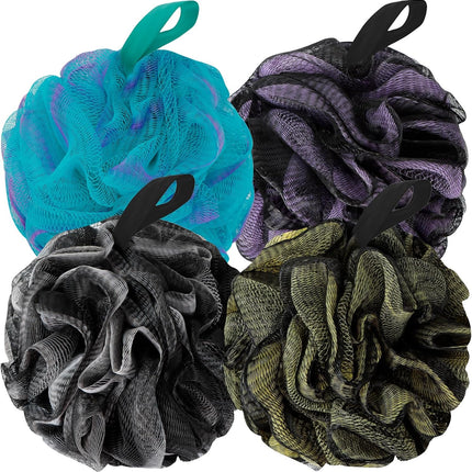 4 Pack Bath Loofah Shower Sponge Soft Mesh Body Scrubber Dark Elf