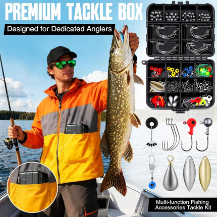 187/343Pc Fishing Tackle Box Kit with Hooks, Sinkers & Fishing Accessories