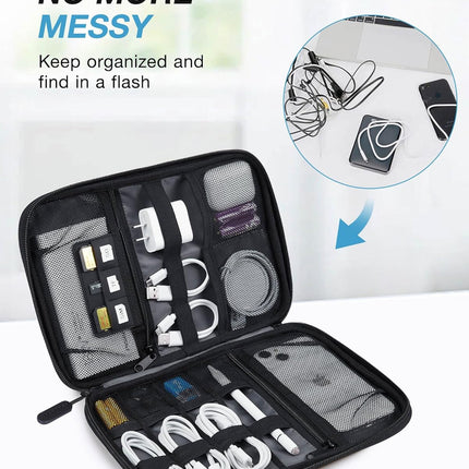 Large Electronics Travel Organizer Case – Tech Accessories Cord Storage Bag for Cables